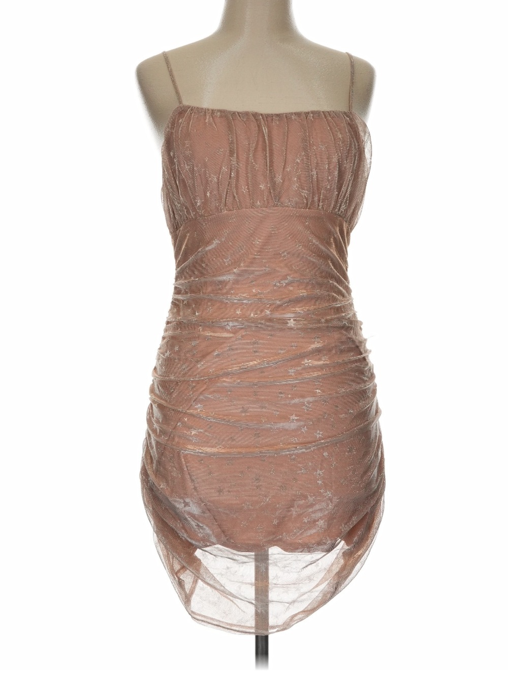 NWT ruched tan gold star print cocktail dress size large
